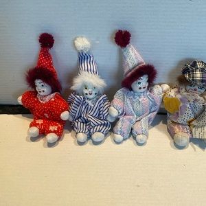 Vintage Four Mini Clown Dolls.